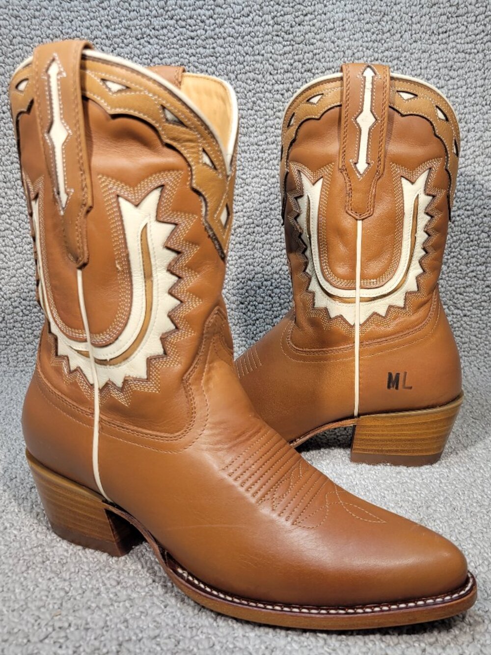Tecovas The Joline Women's Size 7B Caramel/Bone Cowhide Cowgirl Boots